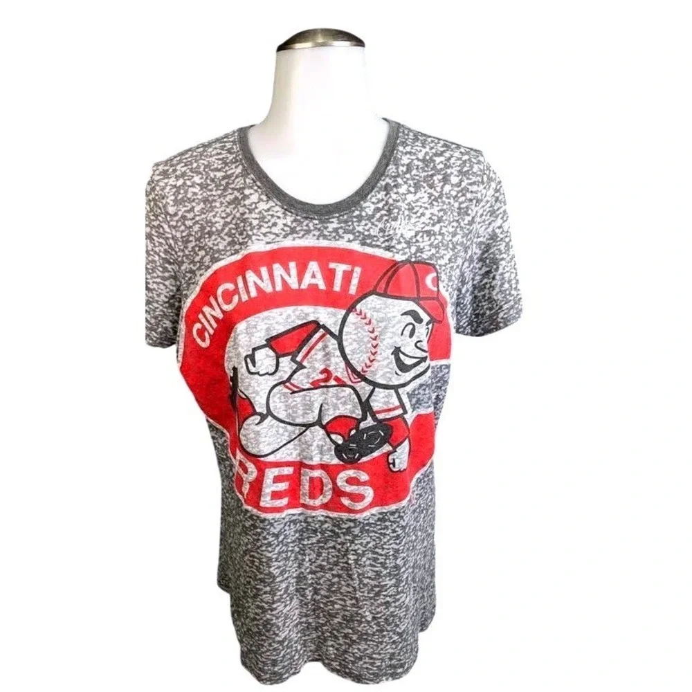 Nike Cincinnati Reds Cooperstown Collection Shirt~Gray Burnout~Mr Redlegs~Large
